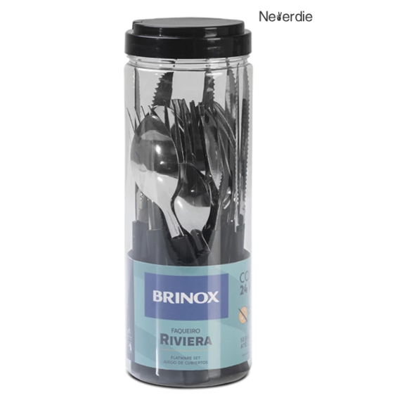 Faqueiro enlatado Talheres 24 Peças com Lâminas em Aço Inox e Cabos de Polipropileno em Oferta na Shopee