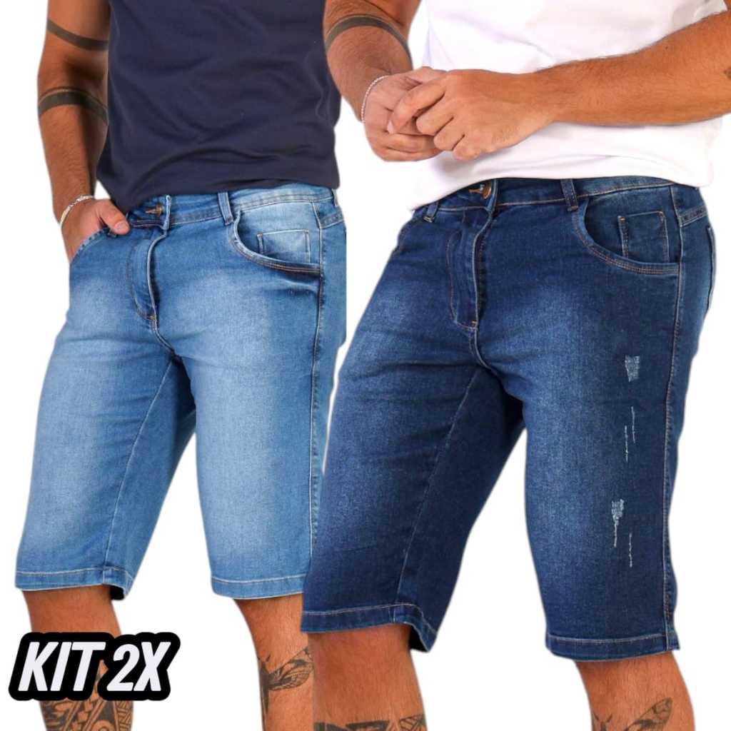 Kit 2 Bermudas Jeans Masculina Stretch Slim Oferta Imperdível