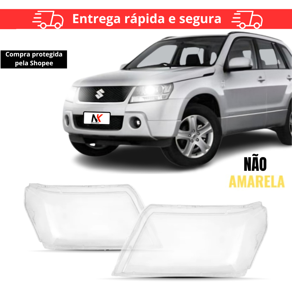 Par/ Un Lente Farol Dianteiro Grand Vitara 2009 2010 2011 á 2015 Lentes Não Amarela