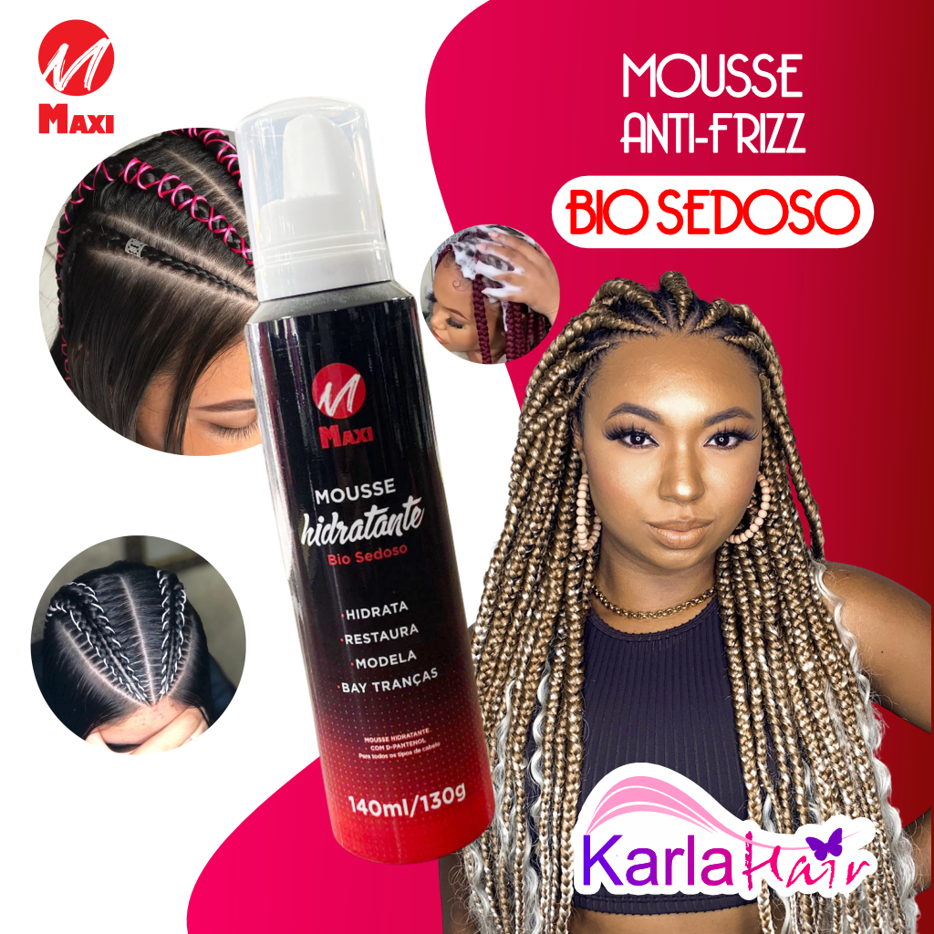 Mousse Hidratante Bio Sedoso trancistas trança maxi para tranças e cabelos organicos ou bio fibras