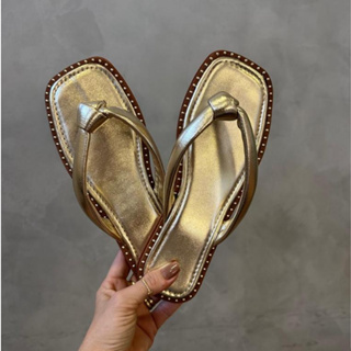 Rasteirinha Feminina Bico Quadrado Feminina Luxo Conforto - Detalhe em Tachas RN2 em Oferta na Shopee