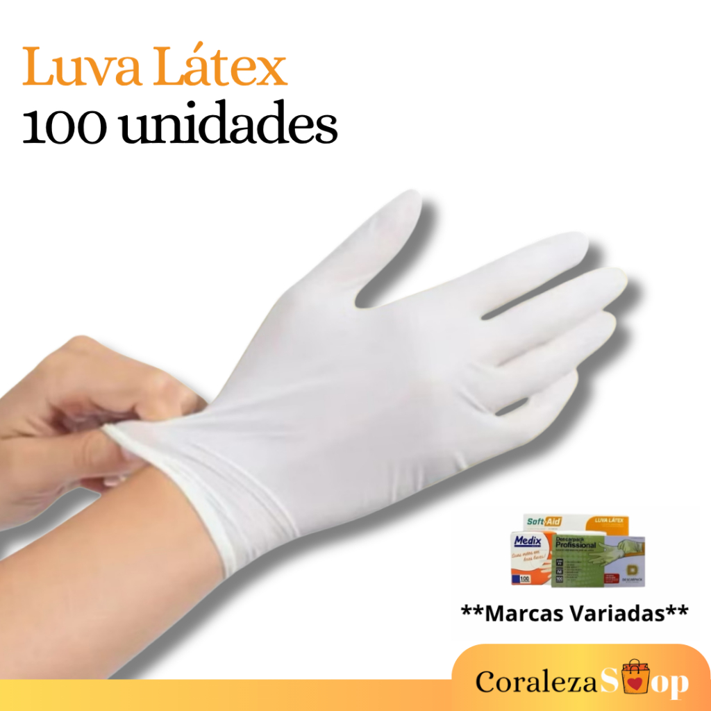 Luva Látex 100 Unidades - Com Pó - PP/ P/ M ou G em Oferta na Shopee