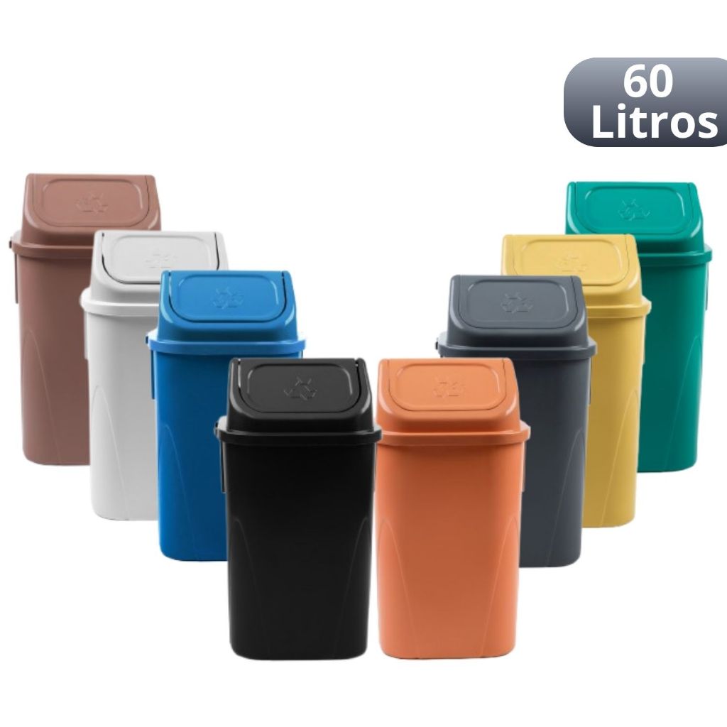 Lixeira Basculante 60 Litros Tampa Vai Vem Reforçada Para Área Externa Cozinha Escritório em Oferta na Shopee