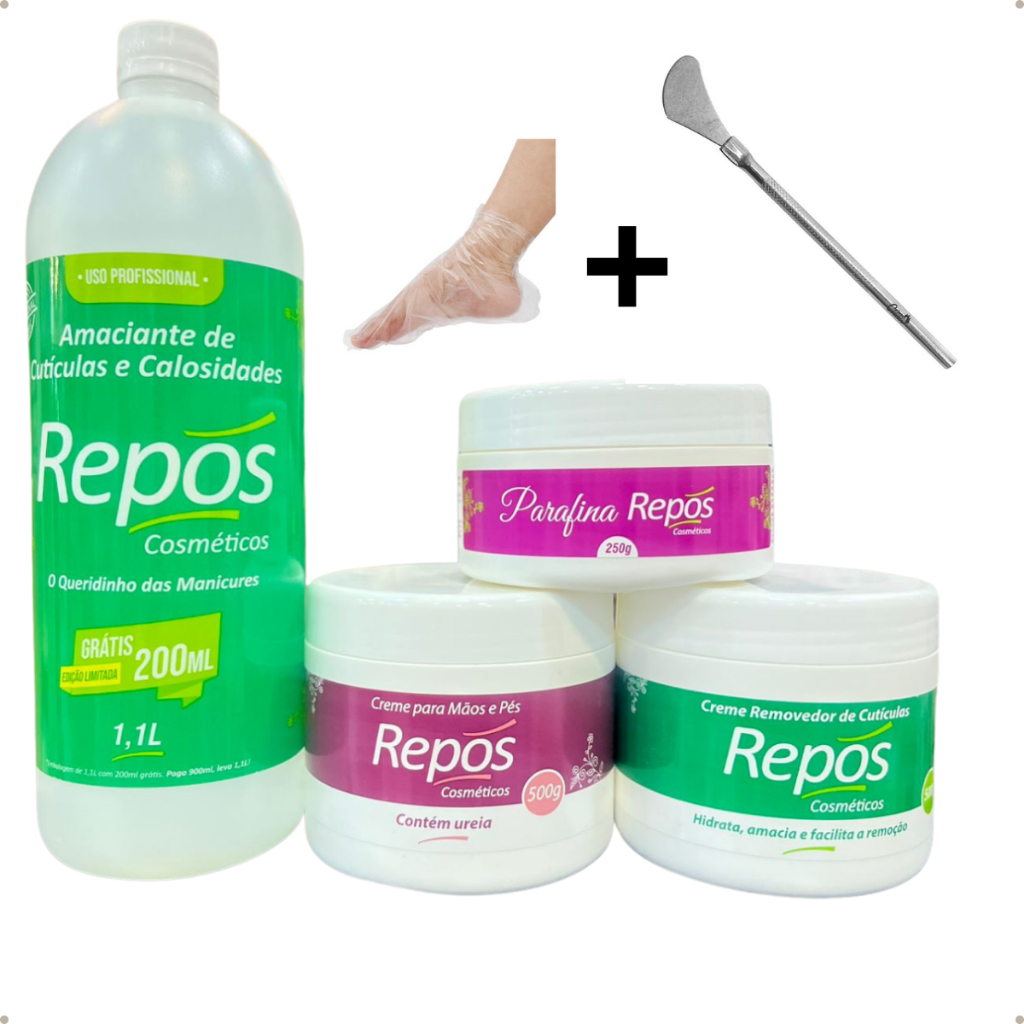 Kit Spa Dos Pés Repós Amaciante + Uréia + Removedor + Espátula Calosidade + 10 Botinhas + Parafina