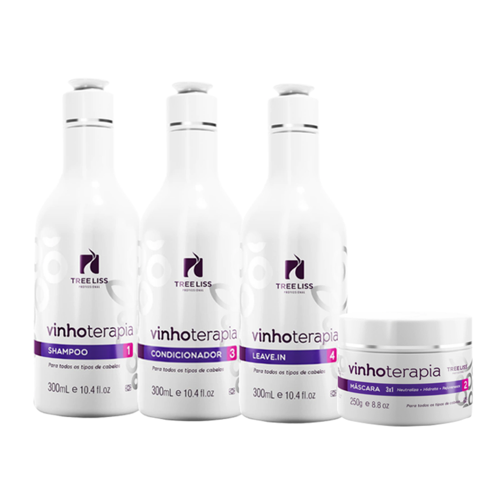 Kit Vinhoterapia Cabelos com Progressiva Sh, Cond, Máscara E Leave-in Tree Liss
