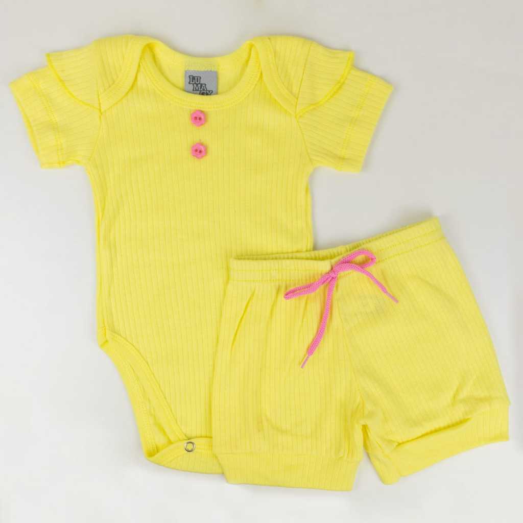 Conjunto Body Canelado 2 peças verão. Body e Shorts Roupa Bebê Infantil Menina