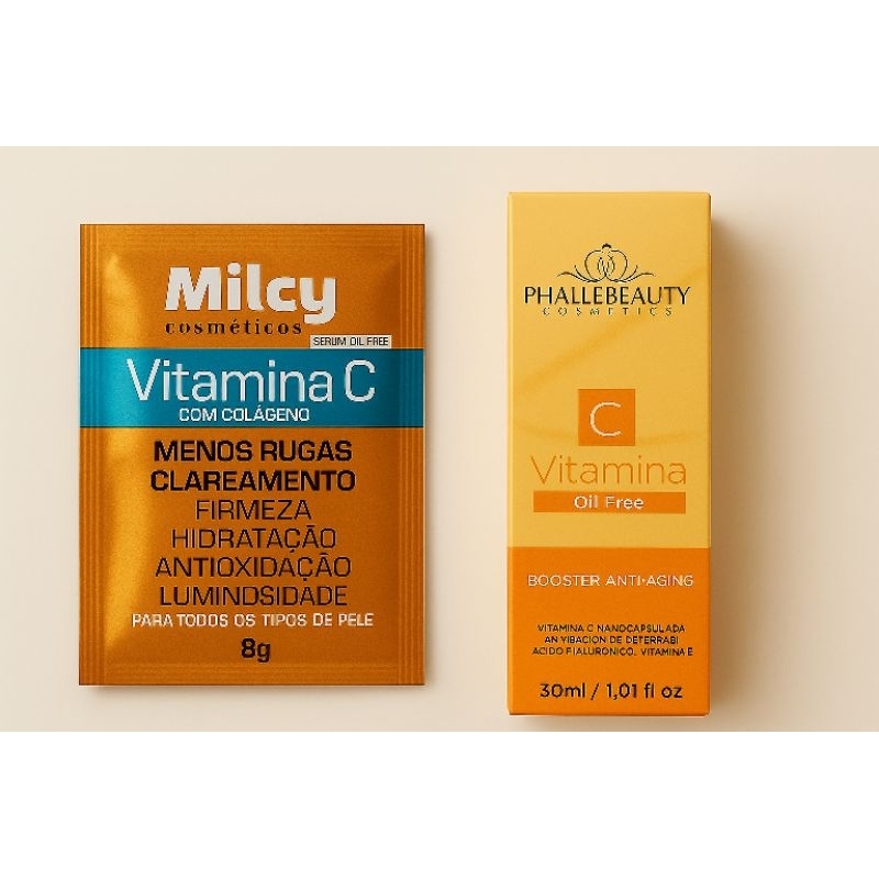 Kit Vitamina C Facial – Sérum + Booster Anti-Idade | Hidratação, Clareamento e Luminosidade