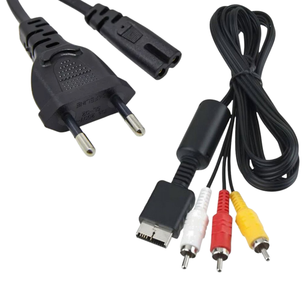 Cabo Av Audio E Video Rca Componente + Cabo de Energia Para Vídeo Game Playstation 1, Ps2 E Ps3