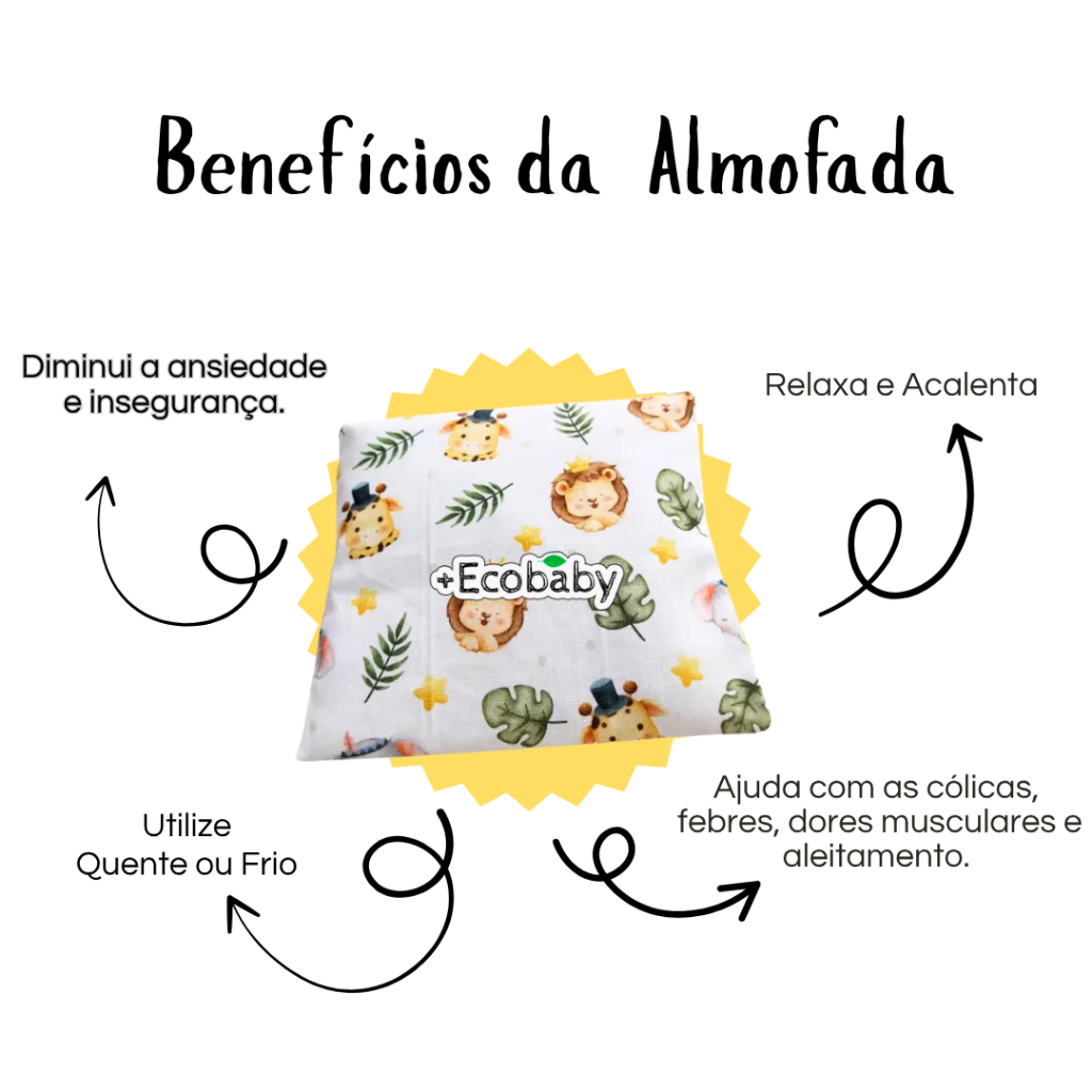 Almofada anti-cólica de Sementes térmica compressa  para bebê com ervas aromatizantes e minerais.