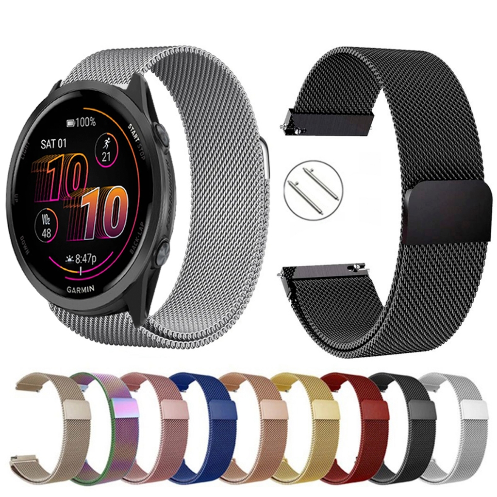 Pulseira de 22mm milanesa aço inox para Smartwatch Garmin Forerunner 570 47mm de Engate Rapido