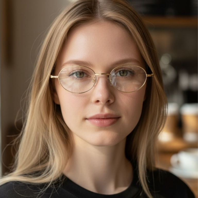 ARAMCAO DE OCULOS OVAL METAL LENTE ANTI AZUL DESIGN MINIMALISTA ESTILO COREANO em Oferta na Shopee