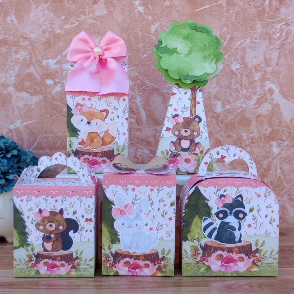 PEGUE E MONTE Kit Personalizados Bosque Encantado Rosa Lembrancinhas Festa Aniversário
