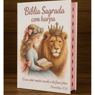 Bíblia Sagrada Grande *FILHA DO LEÃO* Capa Dura, Letras Médias Com Índice, Palavras de Jesus destacadas Harpa cristã em Oferta na Shopee