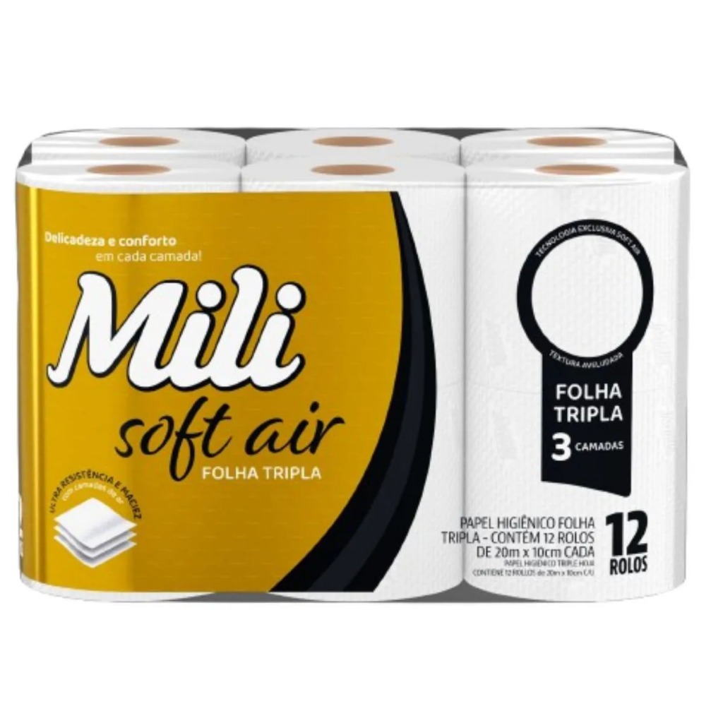 Papel Higiênico Mili Soft Air Folha Tripla 12 Rolos 3 Camadas em Oferta na Shopee