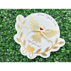 Porta Alianças Divino Espírito Santo Rogai por nós em MDF Dourado Exclusivo