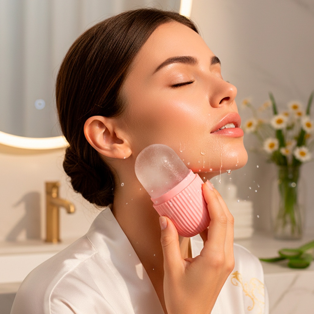 Rolo Facial de Gelo Silicone Massageador Rosto, Alivia Inchaço e Olheiras, Cuidados Faciais Skincare Beleza