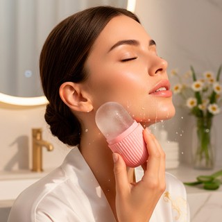 Rolo Facial de Gelo Silicone Massageador Rosto, Alivia Inchaço e Olheiras, Cuidados Faciais Skincare Beleza