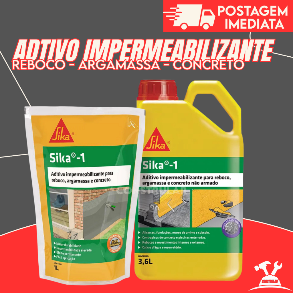 Sika-1 Aditivo de Argamassa 3,6 L / 1 L Impermeabiliza Reboco Internos Externos