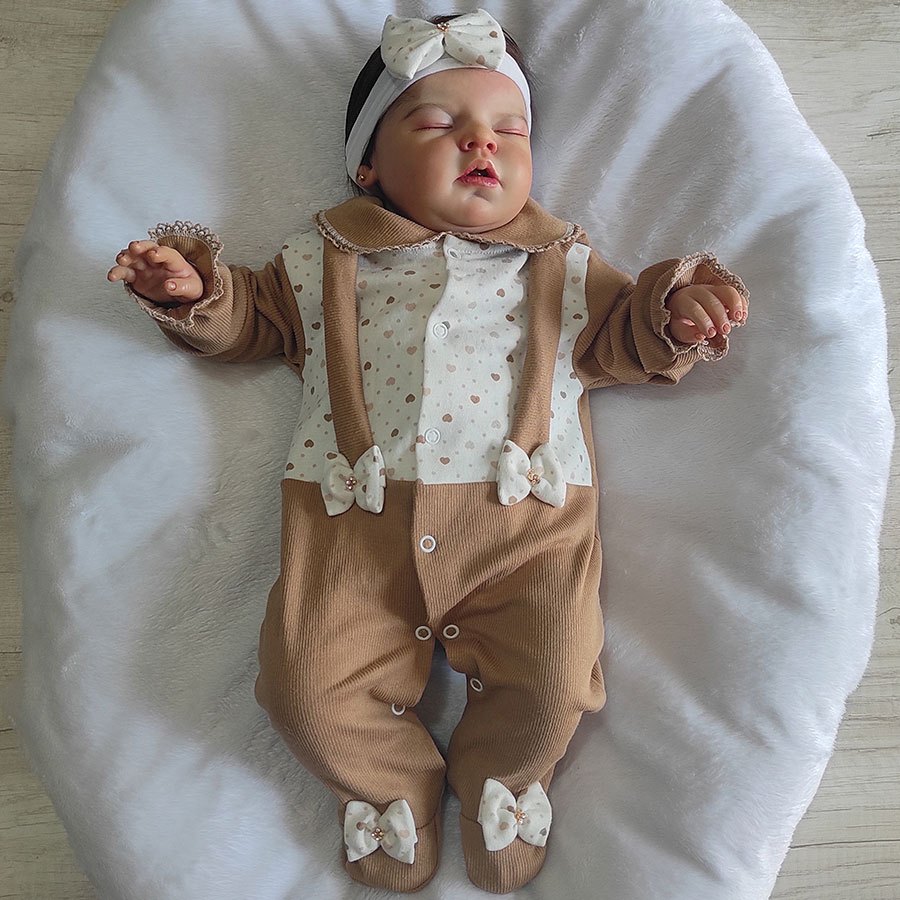 Macacão Manga Longa Doce Sonho com Suspensório Bebê Menina Manu com Faixinha de Cabelo em Oferta na Shopee