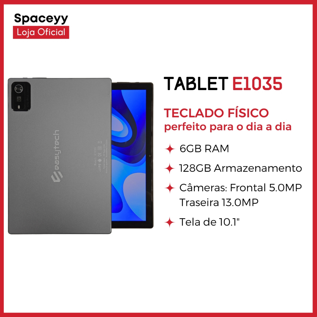 Tablet E1035 Android 13 – Dual SIM 6GB RAM 128GB Tela Full HD IPS + Teclado e capa Incluso em Oferta na Shopee