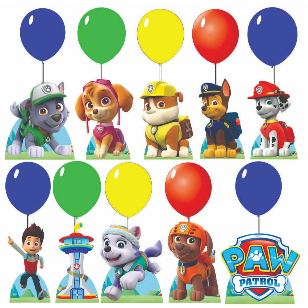 Kit Centro De Mesa Patrulha Canina Com Balão Mdf Decoração Totem Display Festa Aniversário em Oferta na Shopee