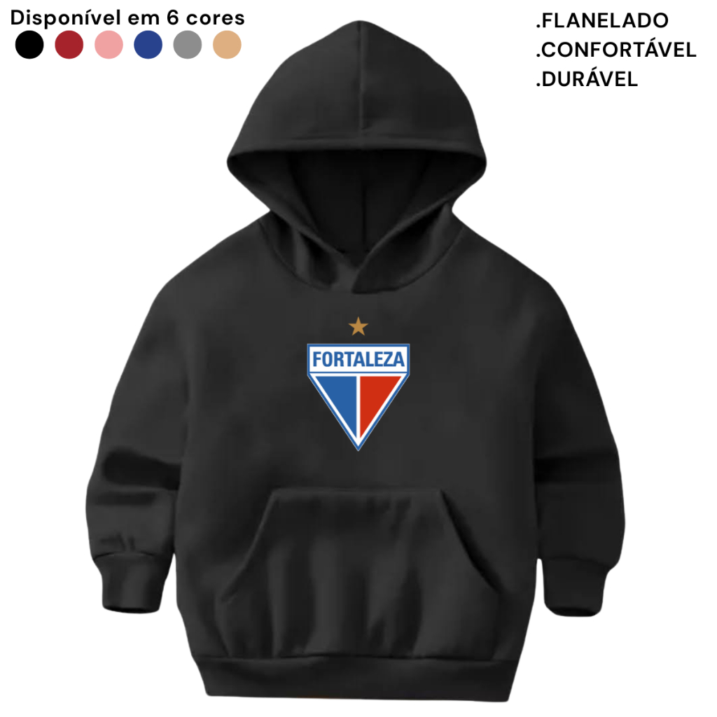 Moletom Infantil Flanelado Canguru Blusa Casaco Fortaleza Clube Garotada Tricolor Aço Estampado Time