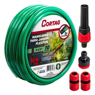 Mangueira de Jardim Verde 1/2" x 10m com Esguicho, Bico e Engates Rápidos Cortag em Oferta na Shopee