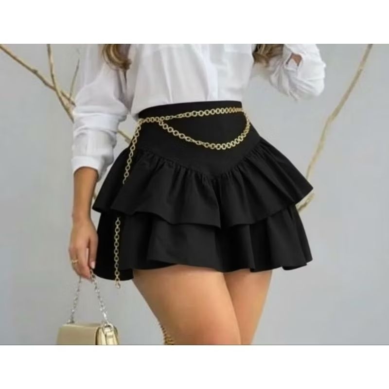 Saia com Short por Baixo Feminina – Moda Tendência, Babado Duplo e Super Confortável em Oferta na Shopee