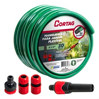 Mangueira de Jardim Verde 1/2" x 30m com Esguicho, Bico e Engates Rápidos Cortag em Oferta na Shopee