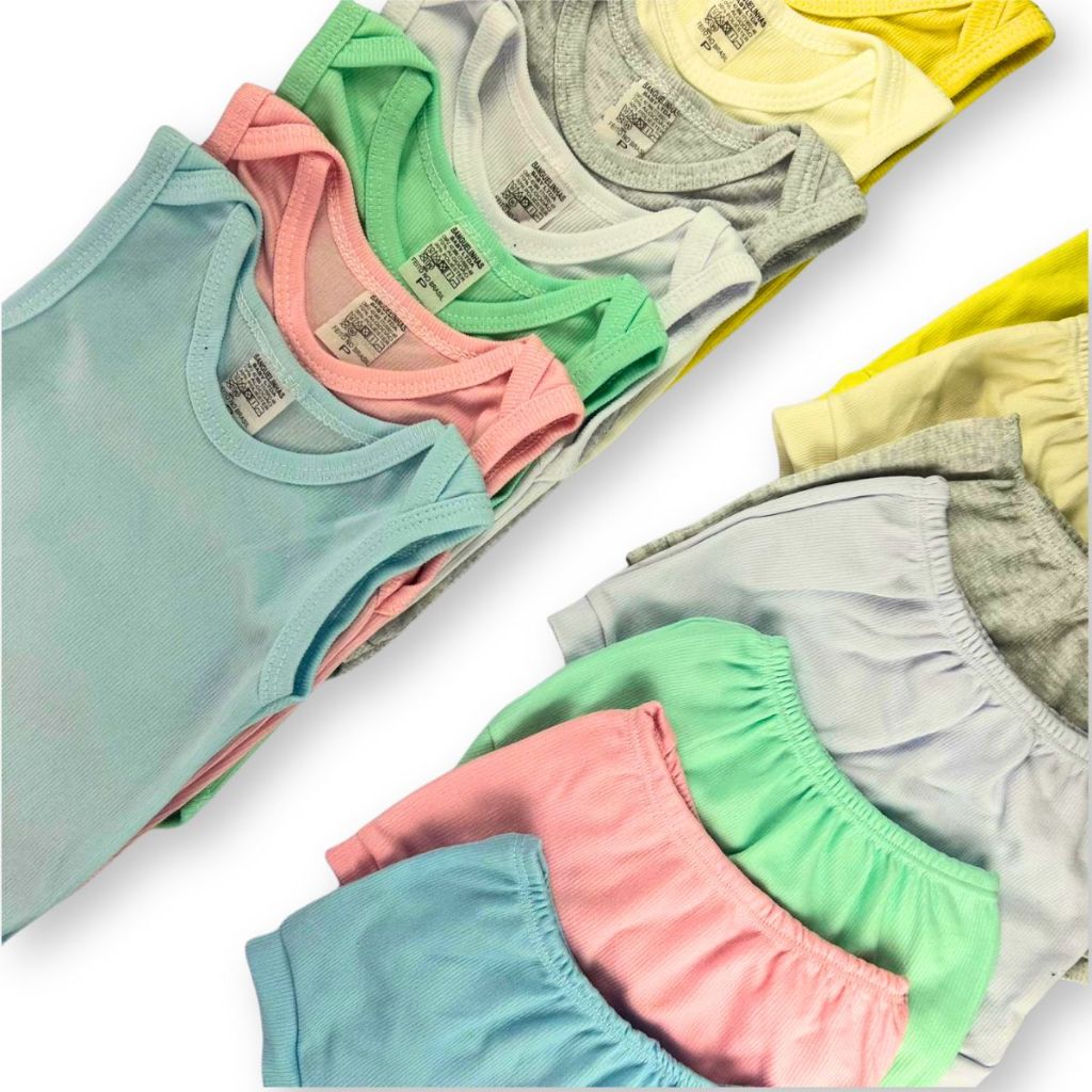 Kit 10 Peças Body Regata + Shorts Tapa Fralda Liso Infantil Bebê Menino e Menina em Oferta na Shopee