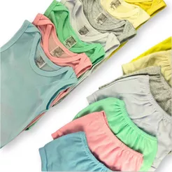 Kit 10 Peças Body Regata + Shorts Tapa Fralda Liso Infantil Bebê Menino e Menina