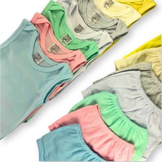 Kit 10 Peças Body Regata + Shorts Tapa Fralda Liso Infantil Bebê Menino e Menina em Oferta na Shopee