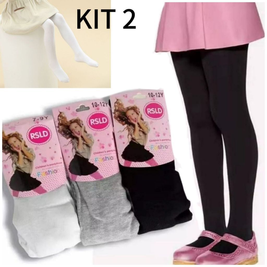 Kit com 2 Meia calça infantil Frio Inverno Para Bebê Menina cor Branca/Preto em Oferta na Shopee