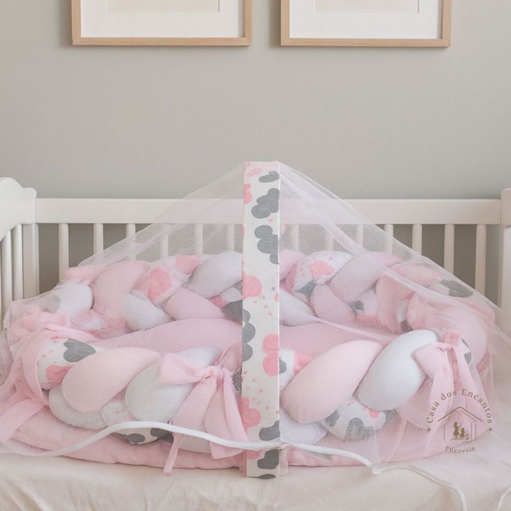 Ninho Redutor de Berço 5 Peças com Trança Removível | Vira Protetor de Berço em Oferta na Shopee