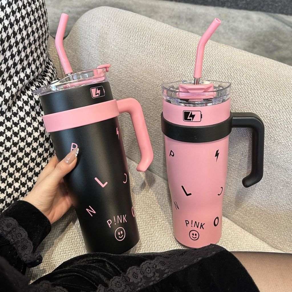Copo BLACK PINK Térmico 1250ml com Alça e Canudo Grande Capacidade cp-07