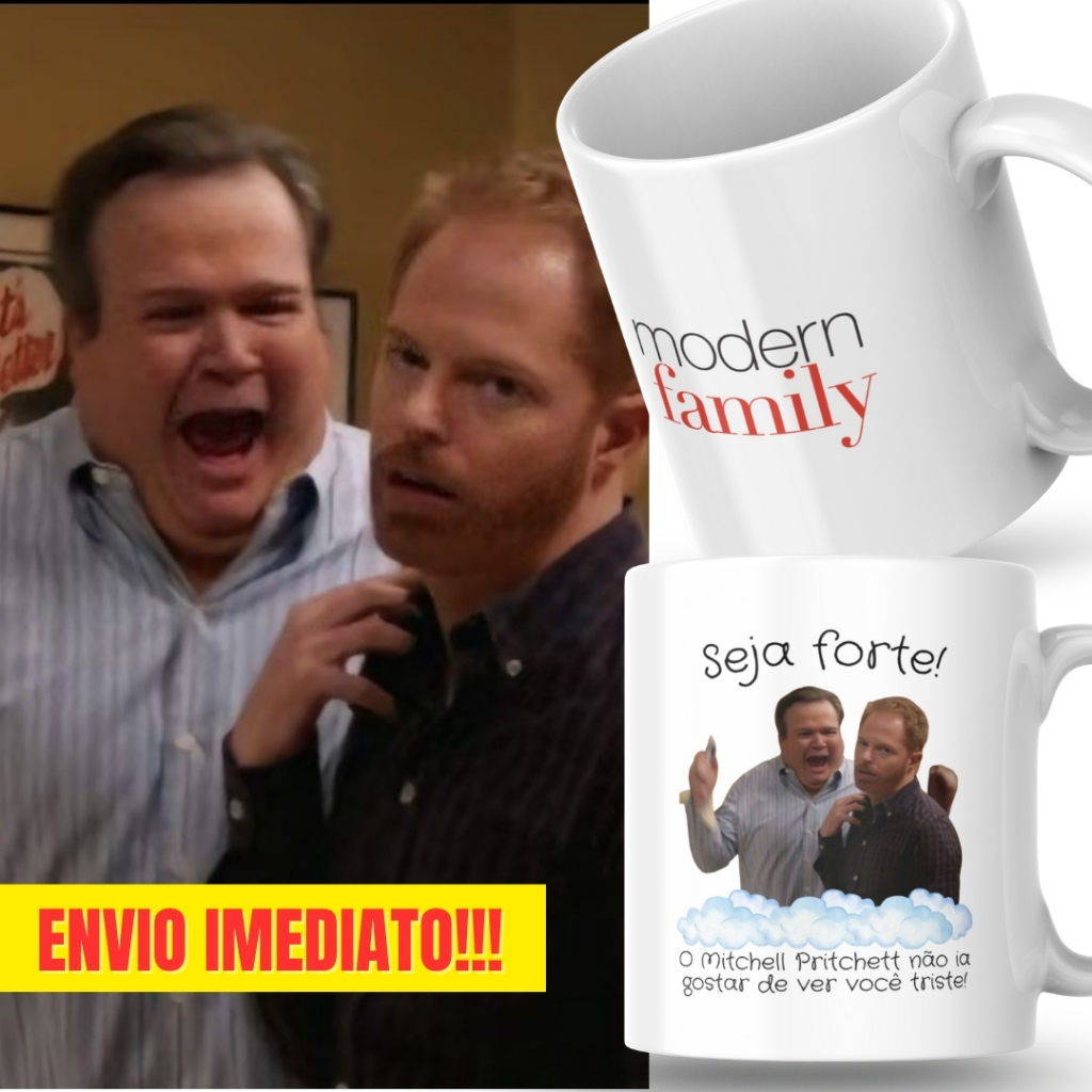 Caneca Xicara Porcelana 325ml Seja Forte Modern Family Séries Personalizada Presente Decoração Casa