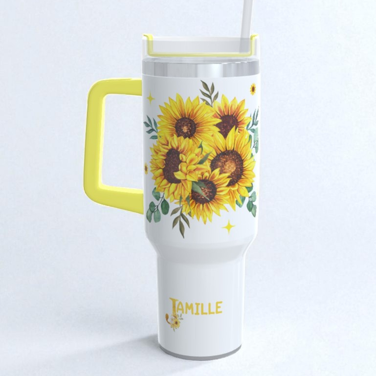COPO TÉRMICO 1200ML Girassol PERSONALIZADO COM NOME | GARRAFA INOX