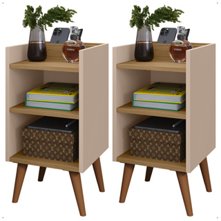 Kit 2 Mesas de Cabeceira Retrô com Pés Palito Nicho e Suporte Porta-Celular Max em Oferta na Shopee