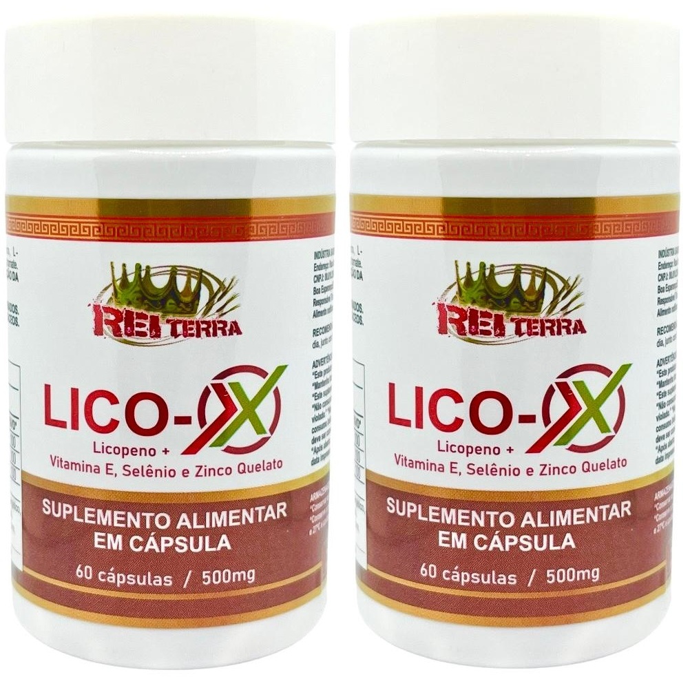 Kit 2 Lico-X Licopeno + Vitamina E + Selênio + Zinco Quelato 120 Cápsulas - Rei Terra