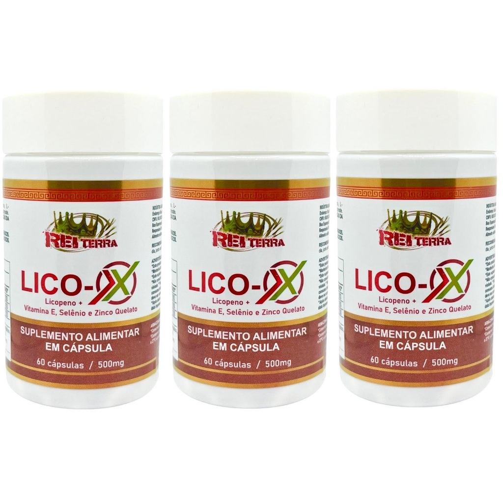 Kit 3 Lico-X Licopeno + Vitamina E + Selênio + Zinco Quelato 180 Cápsulas - Rei Terra