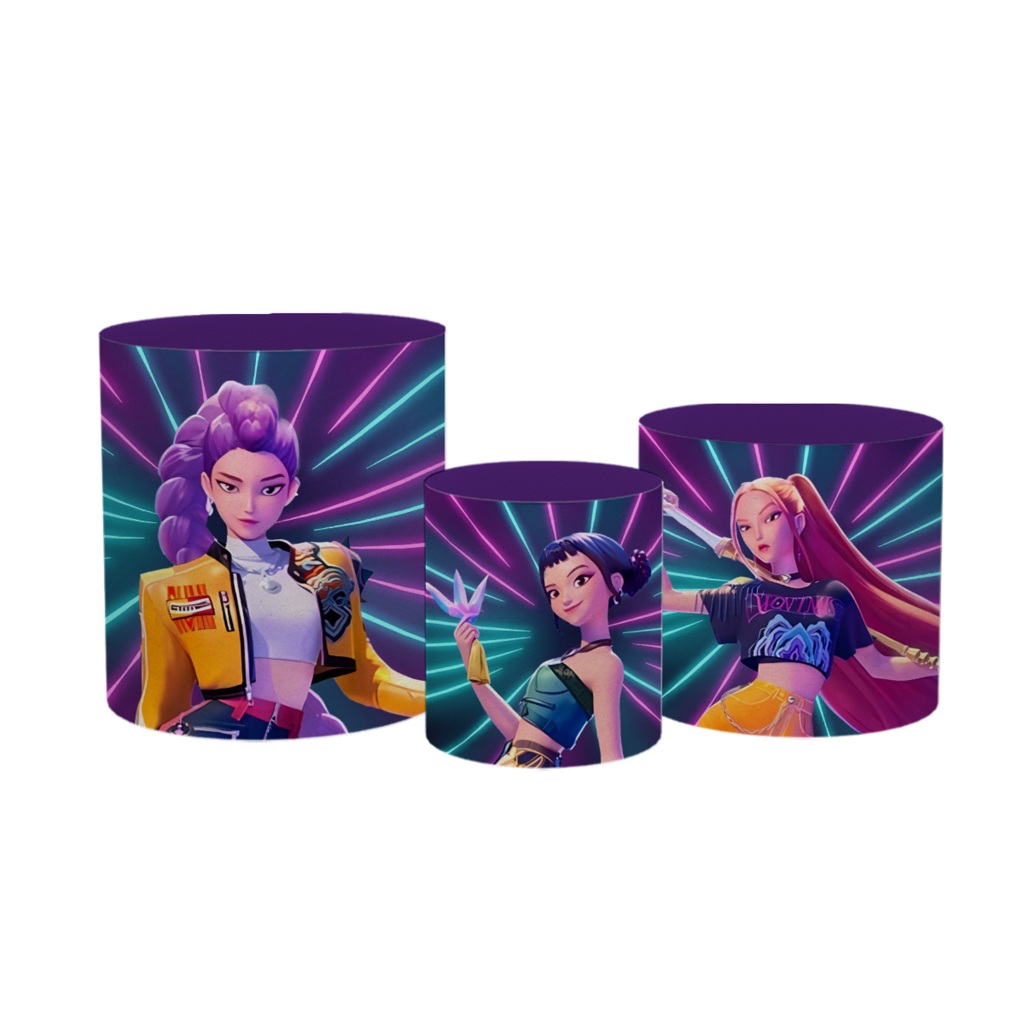 Trio Capas Cilindros Festa Tecido Sublimado Guerreiras Kpop em Oferta na Shopee