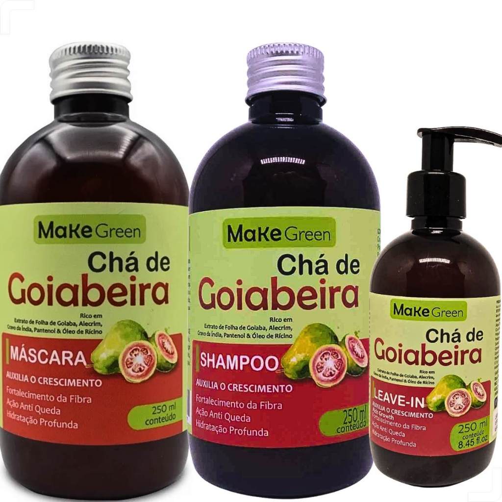 Shampoo - Máscara e Leave in Tratamento Crescimento e Antiqueda Queda Capilar Chá de Goiabeira 250ml em Oferta na Shopee