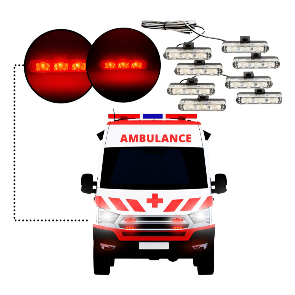 Kit Strobo Grade 12v 8 Módulos Giroflex Vermelho Emergência Ambulância Viatura