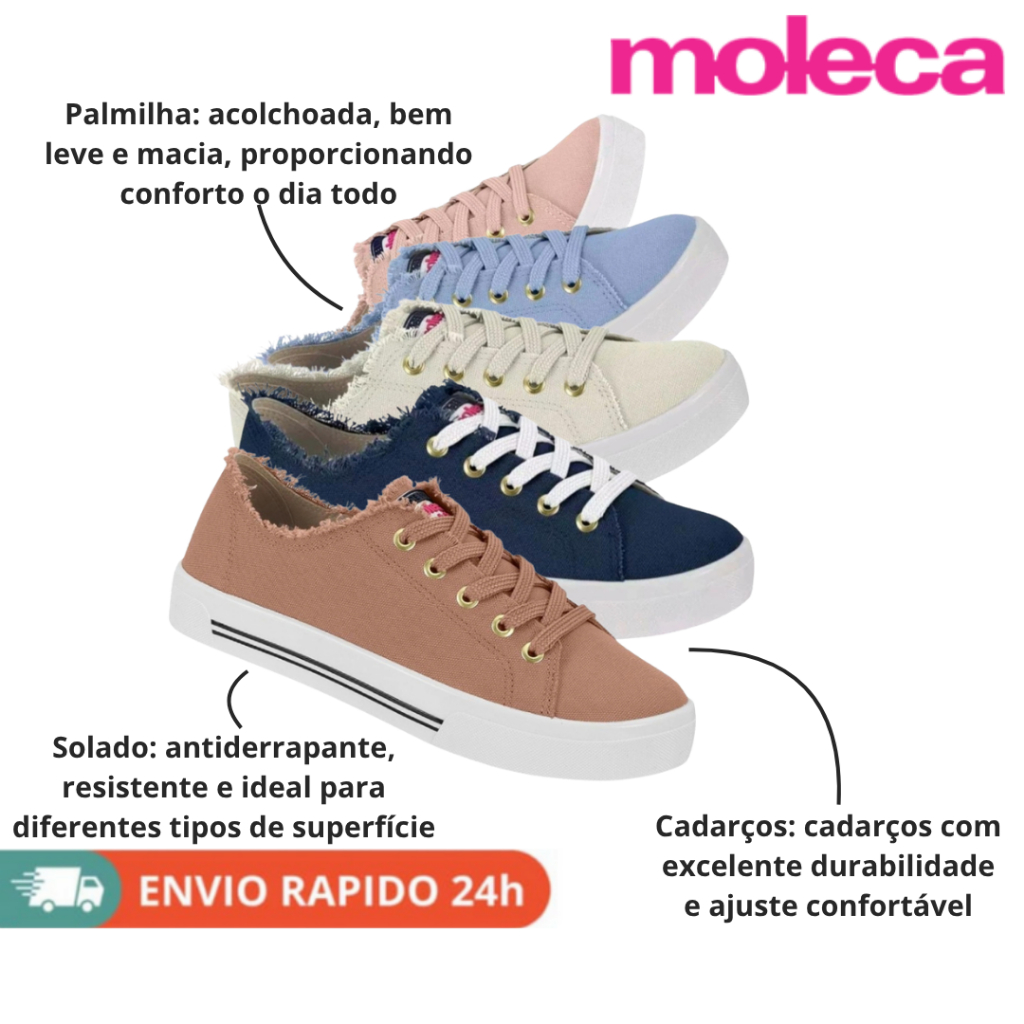 Tenis Adulto Feminino MOLECA Conforto Versatill Leve Estiloso Ref 5667.322