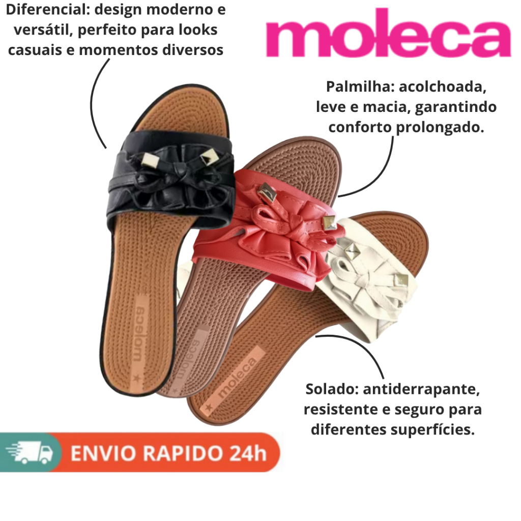 Rasteirinha Feminina Adulto MOLECA Moderna Confortável Versátil Estilosa Borracha Ref 5297.446