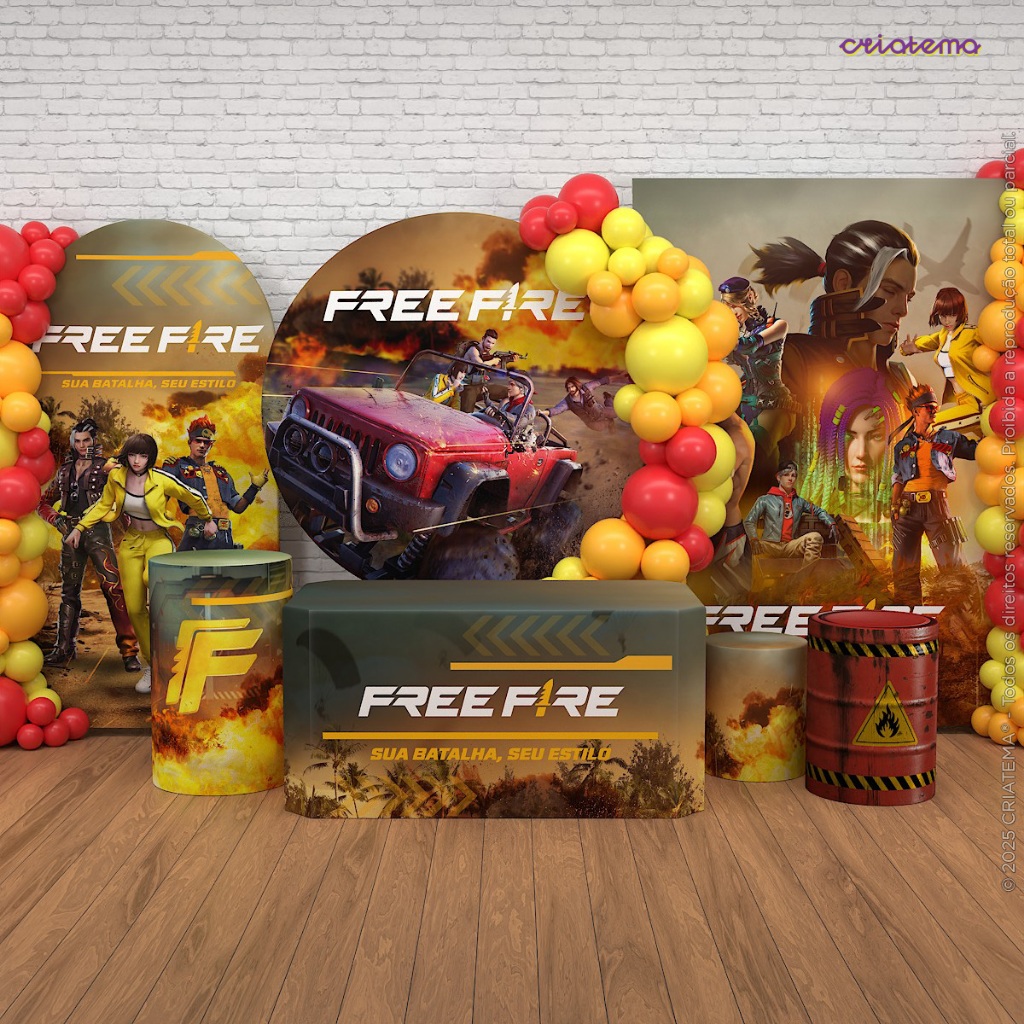 Painel Free Fire e Capas Decoração de Festa Aniversário Sublimado Em Tecido Vest