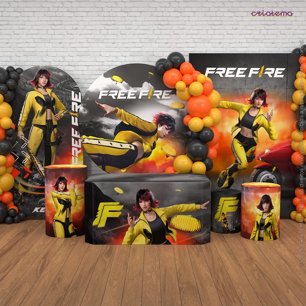 Decoração de Festa Free Fire: Painel de Festa e Capas Aniversário Free Fire Kelly Em Tecido Licenciado