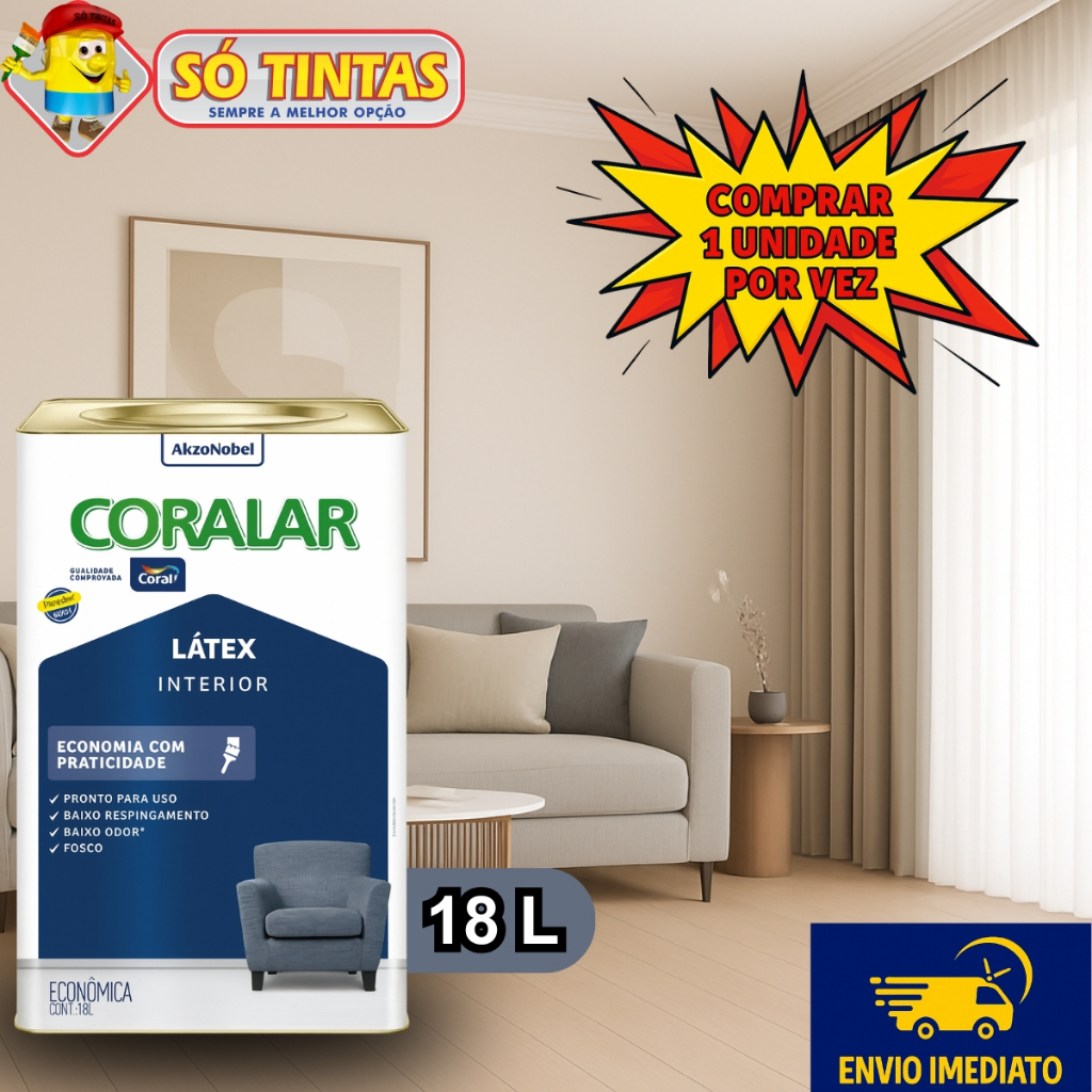Tinta Látex Coralar 18L Base Água e Tinta Econômica 15L, Coral. Secagem Rápida, Sem Cheiro, Parede em Oferta na Shopee