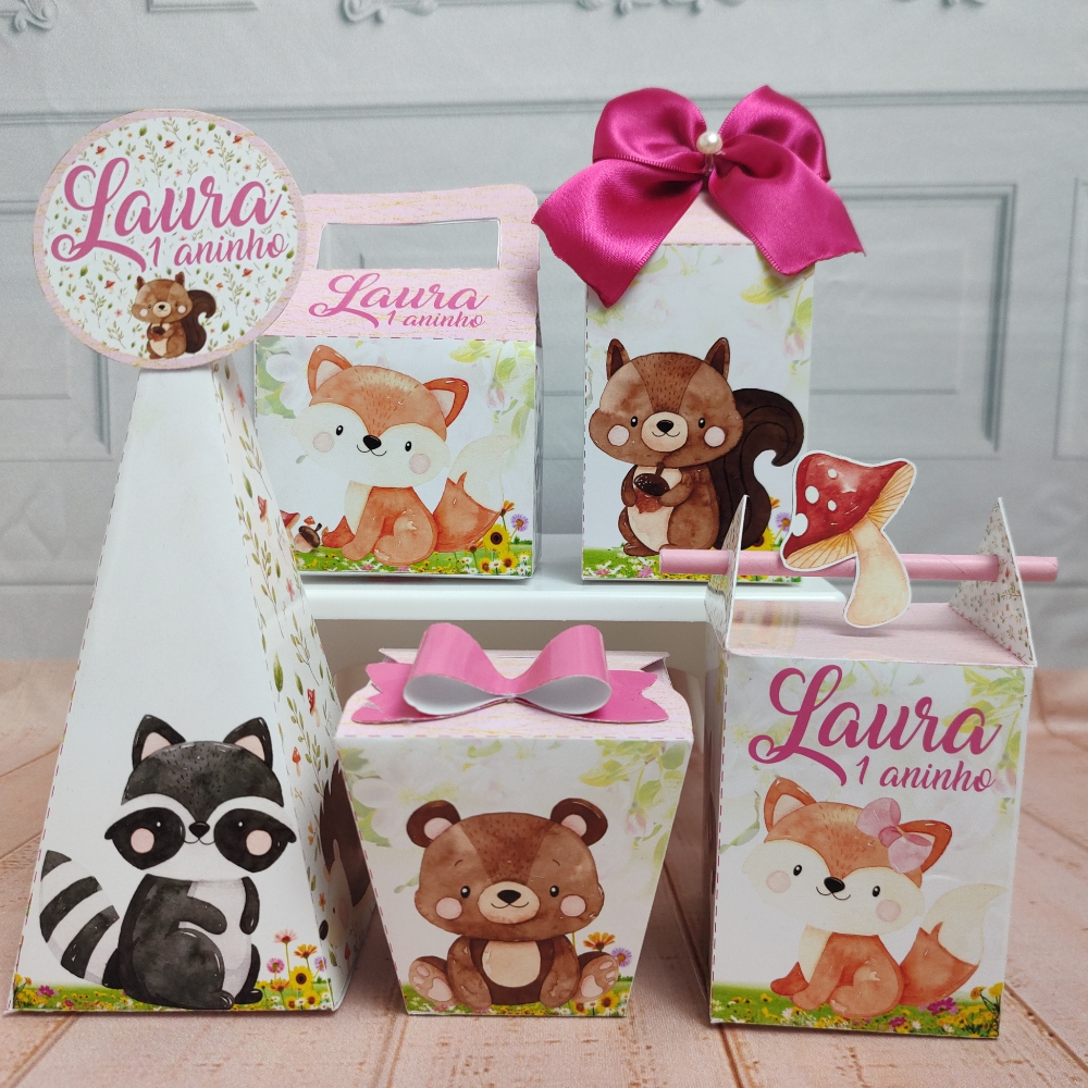 Kit Festa Personalizado Bosque Encantado – Caixinhas Personalizadas para Lembrancinhas de Aniversario PEGUE E MONTE