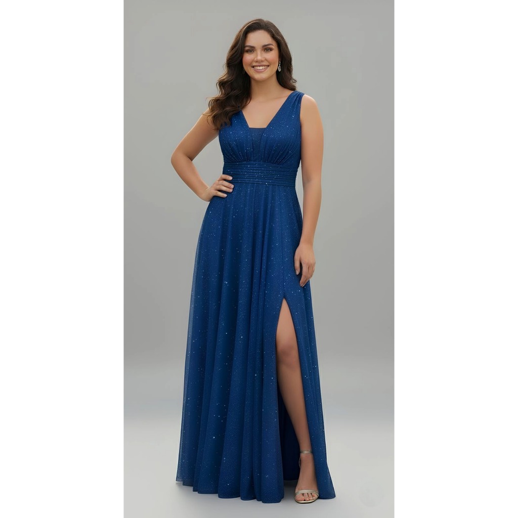 Vestido Longo Madrinha Tule Brilho Para Festa Com Fenda em Oferta na Shopee